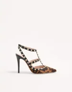 Valentino Rockstud Pumps With Straps In Pony-Effect Calfskin 100Mm